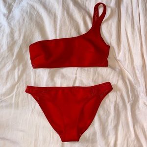 Stella McCartney 1 shoulder red two piece swimsuit